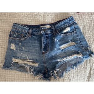 Blue Ripped Denim Shorts High Waist.